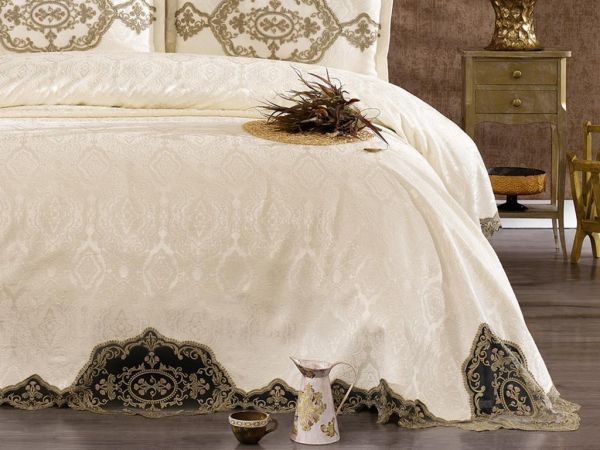Livza Doppelbett-Bettüberwurf-Set Ecru Gold
