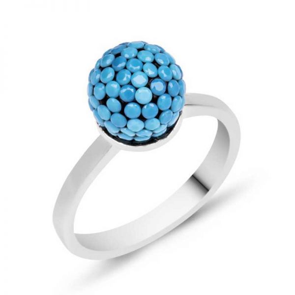 Gümüş Mavi Taşlı Top Bayan Yüzük