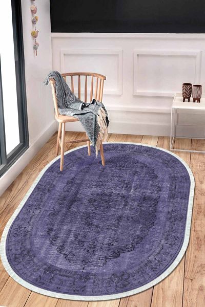 Birkilim Oval Yıkanabilir İpeksi Kaymaz Taban Dekoratif Halı | MLN-IP-O-HT-148