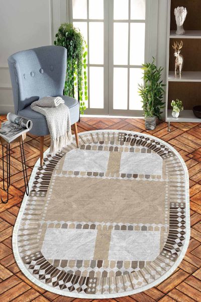 Birkilim Oval Yıkanabilir İpeksi Kaymaz Taban Dekoratif Halı | MLN-IP-O-HT-940