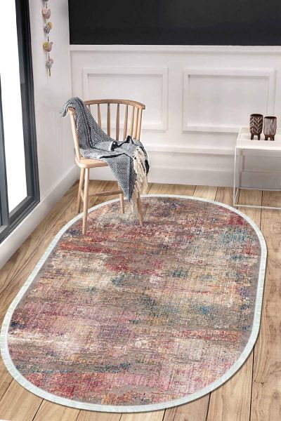 Birkilim Oval Yıkanabilir İpeksi Kaymaz Taban Dekoratif Halı | MLN-IP-O-HT-134