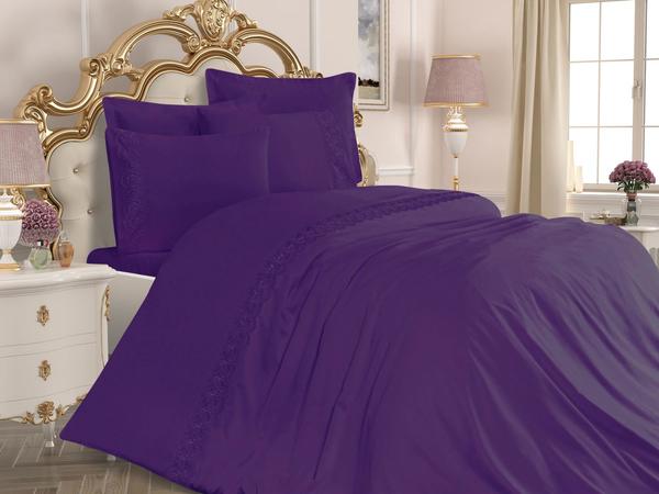 Französische Spitze Lalemzar Mitgift Bettbezug Set Pflaume