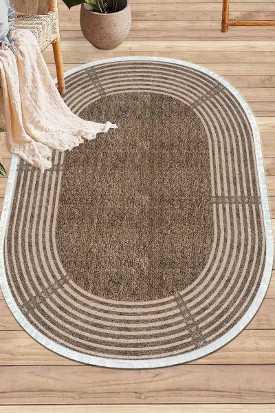 Birkilim Oval Yıkanabilir İpeksi Kaymaz Taban Dekoratif Halı | MLN-IP-O-HY-1241