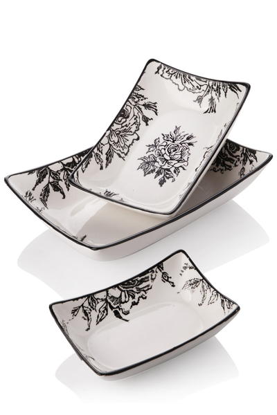 Queen's Kitchen | 3'lü Rose Dikdörtgen Beyaz Kayık Servis