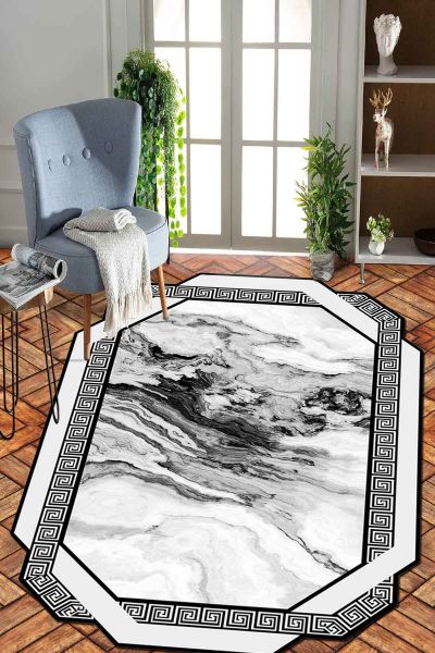 Birkilim Lazer Kesim Yıkanabilir İpeksi Kaymaz Taban Dekoratif Halı | MLN-IP-SD-341