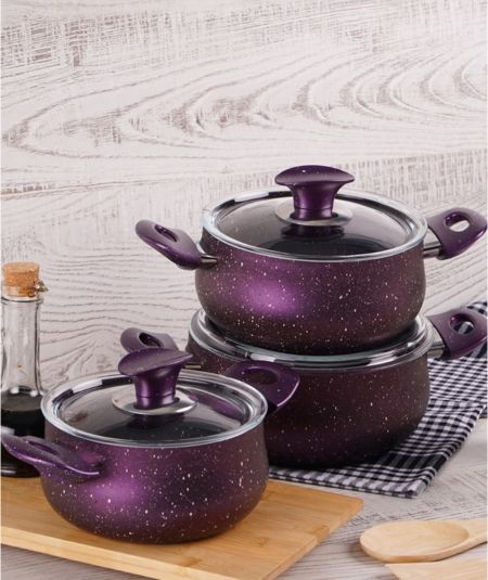Acar Kitchen | Dora 6 Pieces Granite Purple Casserole Set