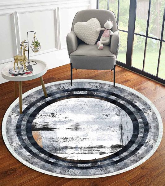 Birkilim Yuvarlak Yıkanabilir Dekoratif Halı İpeksi Kaymaz Taban | MLN-IP-YU-HT-1273