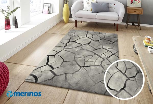 Merinos Ibiza Halı Çatlamış Toprak Desenli | Gri | 21007-95-Grey
