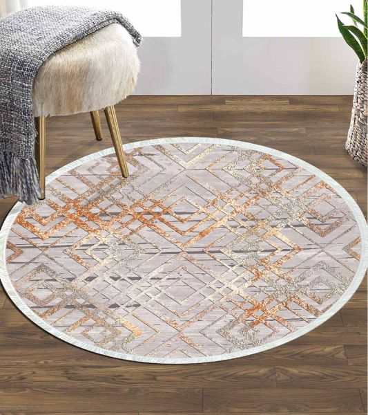 Birkilim Yuvarlak Yıkanabilir Dekoratif Halı İpeksi Kaymaz Taban | MLN-IP-YU-HT-1402