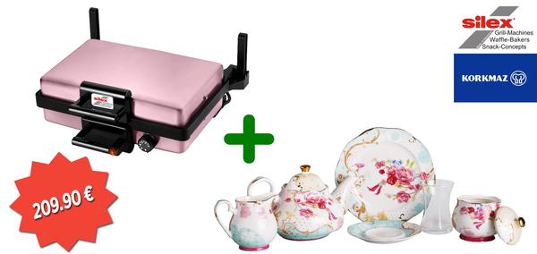 Silex Pembe Tost & Lahmacun & Izgara Makinesi | Korkmaz Flora Çiçek Desenli Porselen Çay Seti | 23 P