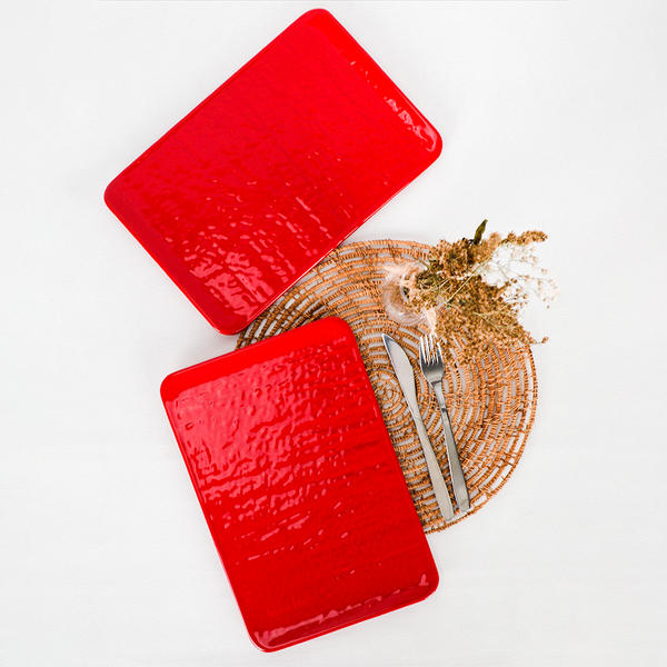 Rote ovale Natursteinplatte 30 cm 2 Stück | Keramika