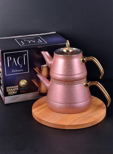 Bayev Metal Kulplı Piramit Granit Çaydanlık-200469 Kahve