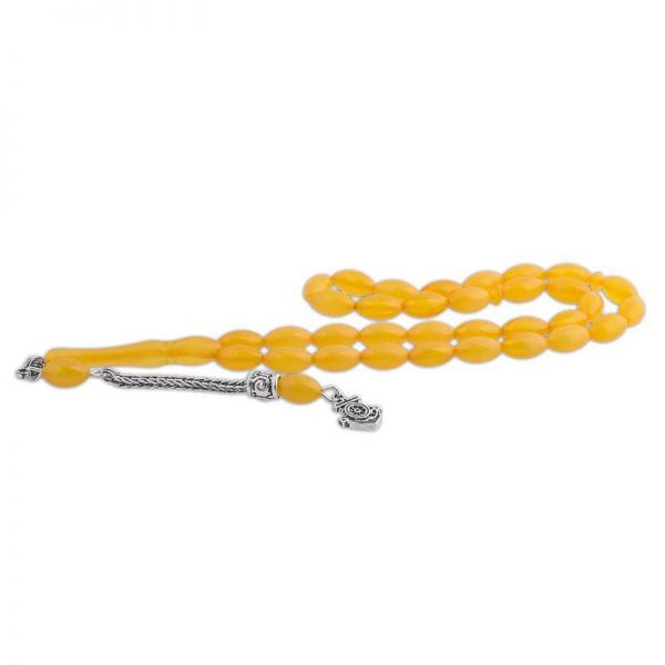 Gümüş Çapa Püsküllü Toz Kehribar Tesbih