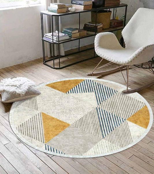 Birkilim Yuvarlak Yıkanabilir Dekoratif Halı İpeksi Kaymaz Taban | MLN-IP-YU-SD-340