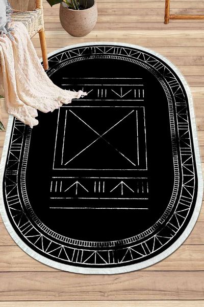 Birkilim Oval Yıkanabilir İpeksi Kaymaz Taban Dekoratif Halı | MLN-IP-O-HY-1377