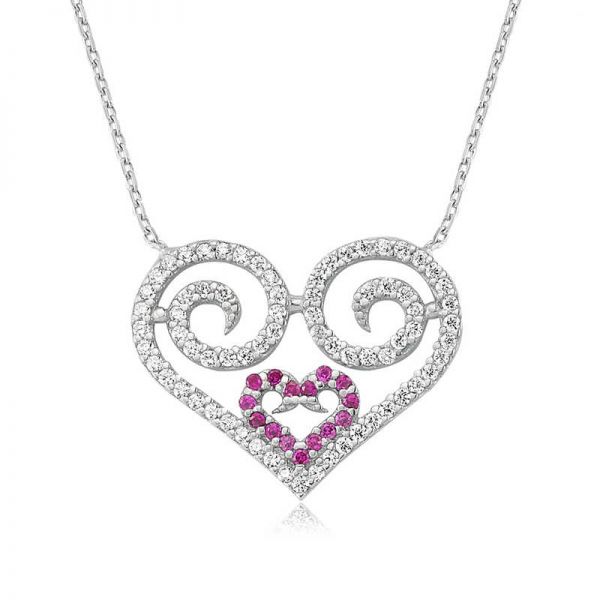 Gümüş Kalpli Bayan Kolye