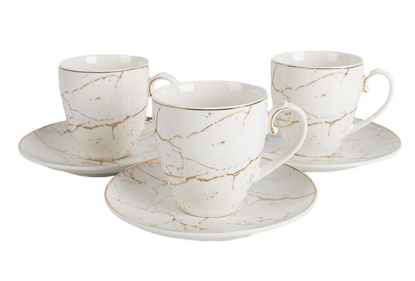 Hayal | Kahve Fincan Seti | 6 Kişilik | 12 Parça | Mermer Desenli | Beyaz Altın | By-alzp-180430
