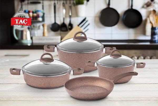 Taç Family Cook 4'lü Granit Tencere - Tava Seti 7 Parça | Kahverengi | TAC-3119