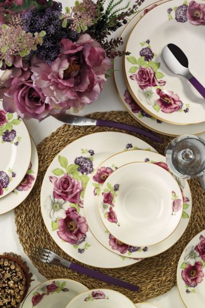 Kütahya Porselen Bone Jasmine 24 Parça 9414 Desen Yemek Seti