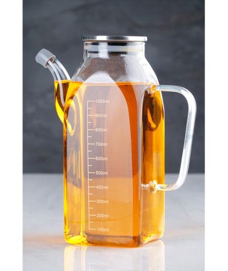 Acar | Evie Square Glass Oil Pot with Metal Lid 1000 ml