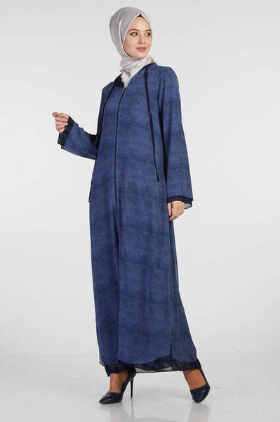 Şükran 35934 Kapişonlu Şifon Mavi Ferace