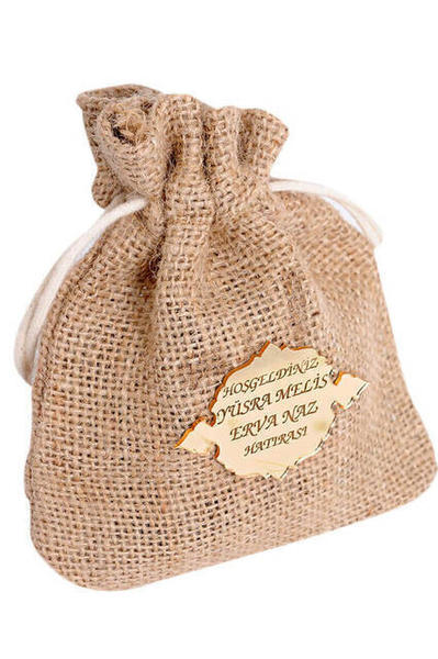 Chapelet cadeau - nom imprimé - pochette en tissu de jute - 99 pièces - cadeau Mevlid