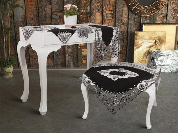 Seven Embroidered Living Room Set 16 Pieces Black