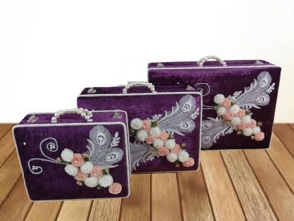 Dowry Land Velvet Sac de dot 3 pièces Prune