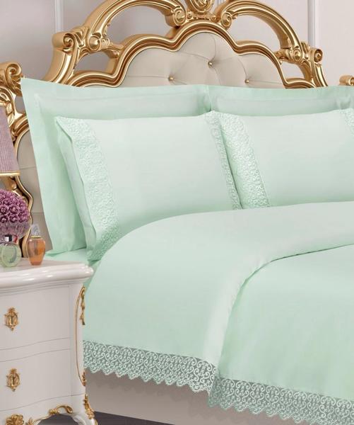 French Guipure Servet Gold Bettbezug Set Grün
