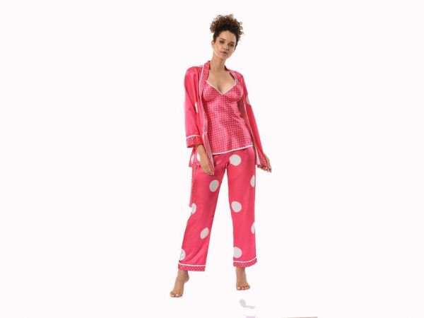 3-teiliges Pyjama-Set aus Satin mit Punktmuster 8520 Granatapfelblüte