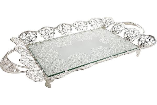 Bavary | Kulplu Metal ve Cam Tepsi | By-934-S