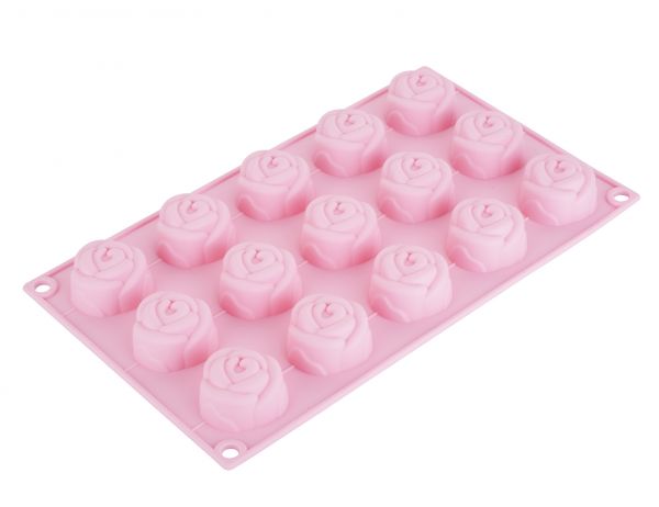 048-06-قالب كيك سيليكون وردي فاتح شكل 15 مقاس 28.5x17x2 سم