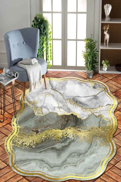 Birkilim Lazer Kesim Yıkanabilir İpeksi Kaymaz Taban Dekoratif Halı | MLN-IP-SD-227