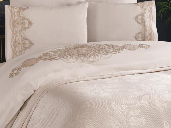 Fransız Güpürlü Çeyizlik Helena Pike Takımı Krem