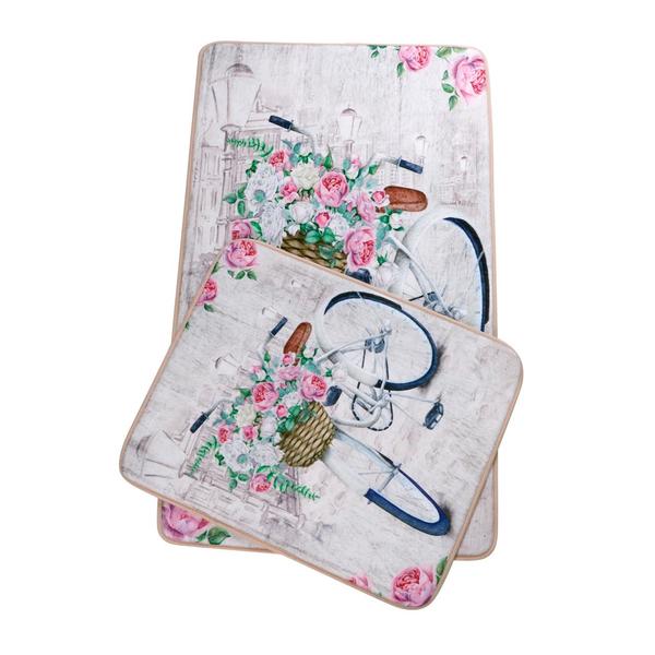 Almina Vintage Banyo Seti 2 Parça Bisiklet - Çiçek Tasarımlı