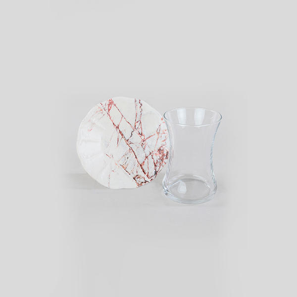 طقم شاي زجاجي من الرخام البني 12 قطعة لـ 6 أشخاص - 17802 | كيراميكا