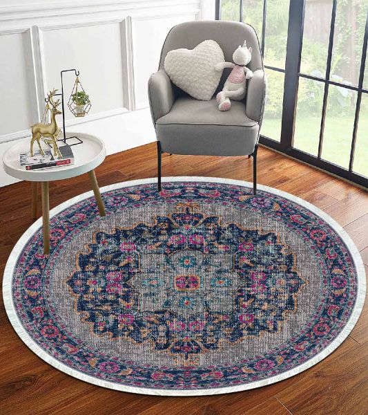 Birkilim Yuvarlak Yıkanabilir Dekoratif Halı İpeksi Kaymaz Taban | MLN-IP-YU-HT-753