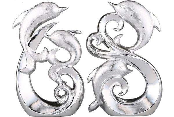 Almina 2'li Dekoratif Yunus Balığı Biblosu | Gümüş | Al-4786