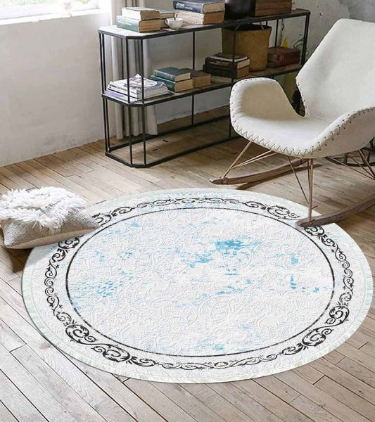 Birkilim Yuvarlak Yıkanabilir Dekoratif Halı İpeksi Kaymaz Taban | MLN-IP-YU-SD-310