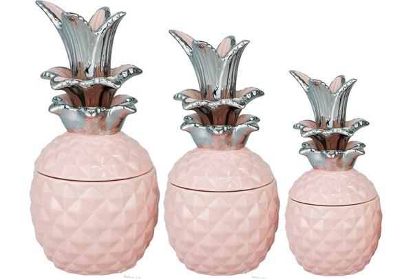 Dekonaz 3er Vasen Set in Ananas Form | Pink Silber