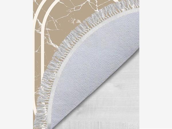 Oval Saçaklı 2'li Banyo Paspas Takımı Linear Stone Kahve Beyaz