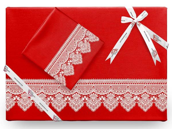 طقم غطاء لحاف Kristal French Guipure أحمر