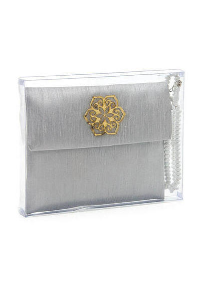 Livre Yasin recouvert de tissu Santuk - Taille du sac - Assiette spéciale nom - Chapelet - Marsupial - Boîte - Gris R