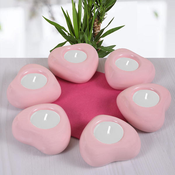 Hellrosa Herz Kerzenhalter 6 Stück | K +