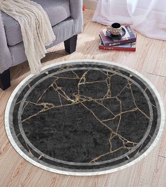 Birkilim Yuvarlak Yıkanabilir Dekoratif Halı İpeksi Kaymaz Taban | MLN-IP-YU-HT-366