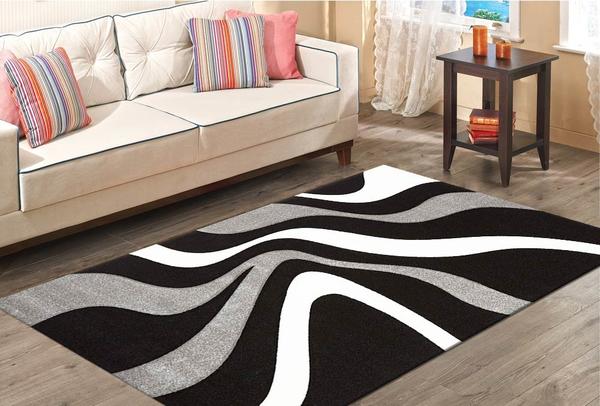 Merinos Halı Diamond Hand Curved Dalga Desenli | 760-90-Black