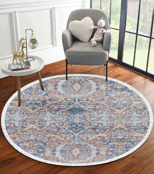 Birkilim Yuvarlak Yıkanabilir Dekoratif Halı İpeksi Kaymaz Taban | MLN-IP-YU-HT-754