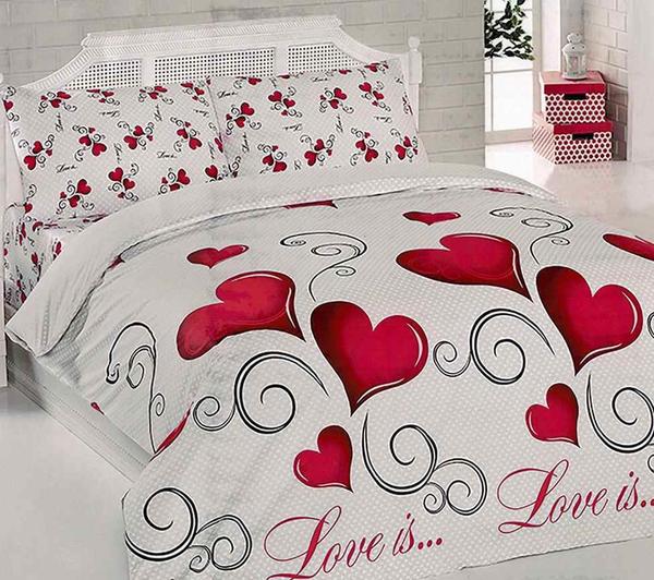 Hoffmanns Cotton Çift Kişilik Nevresim Takımı 4 Prç Love is Kalp Tasarımı