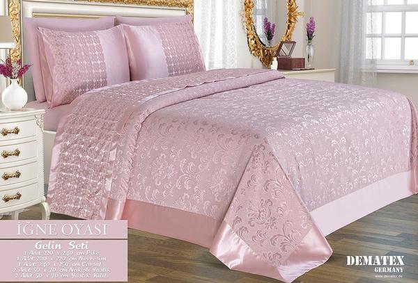 Dematex Braut Set Nadelarbeit | Bettdecken und Bettwäschen Set | Pink