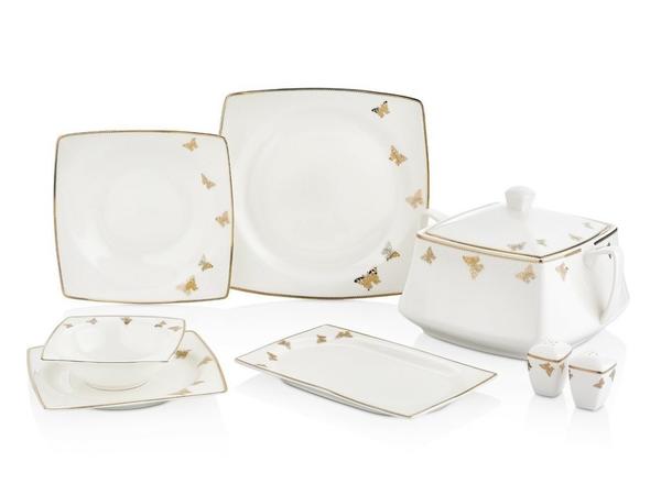 Taç Ekru Serisi Terra 60 Parça Yemek Takımı | Kare | Gold | 12 Kişilik | TAC-2085